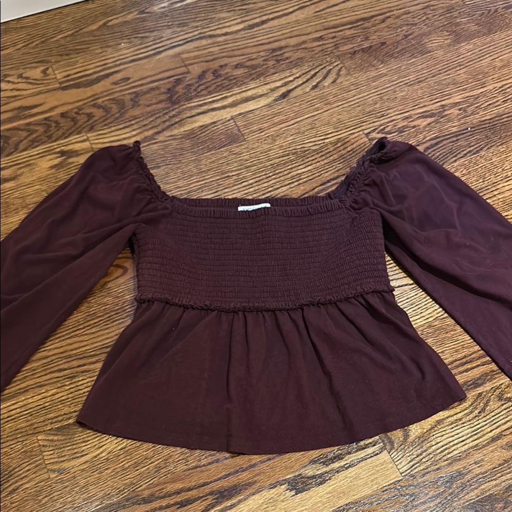 American Eagle Outfitters Red and Purple Smocked Peplum Blouse
